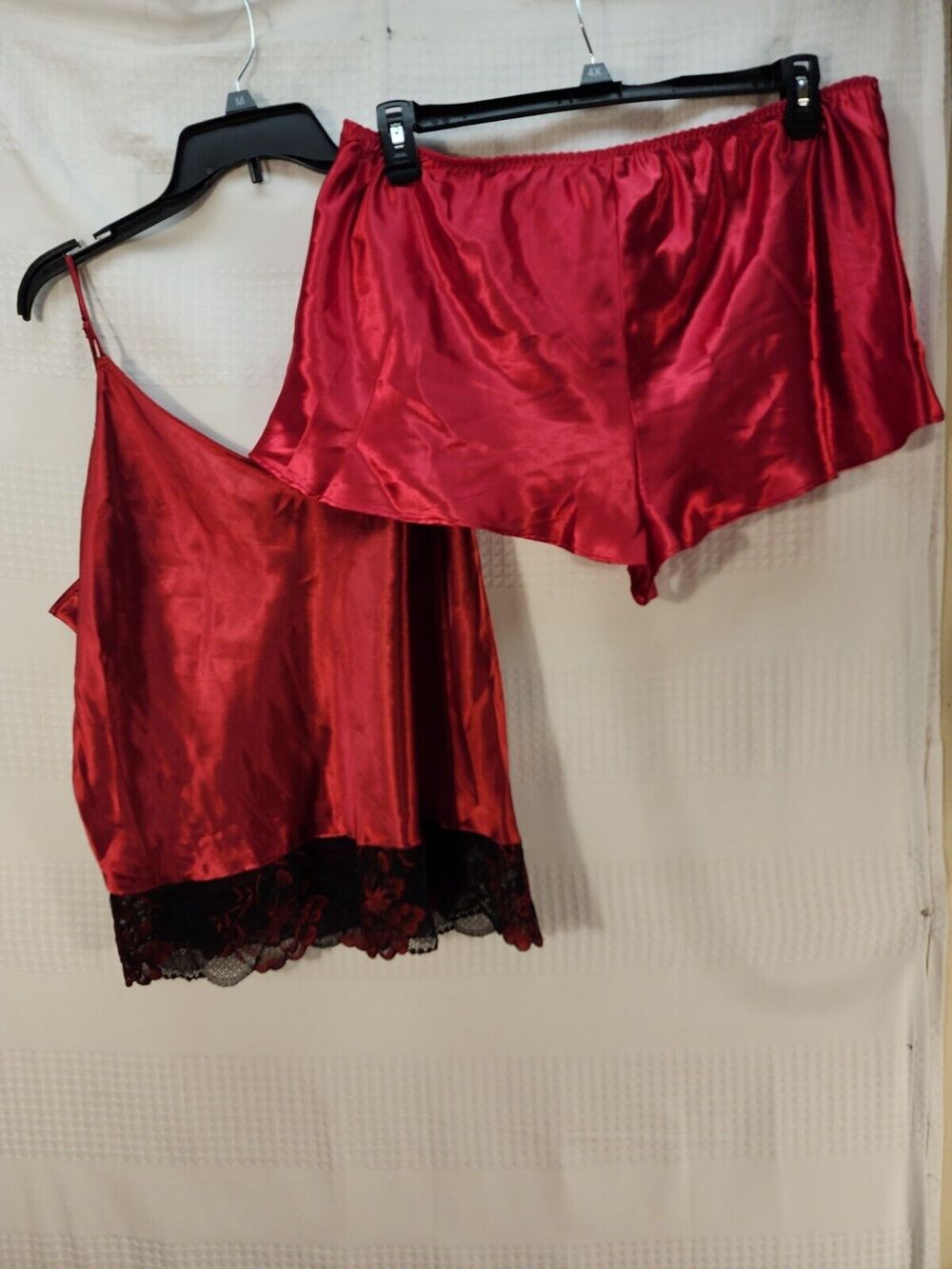 Lilac And London 2 Piece Lingerie Silk Size XXL Lace Hem Red Sleeveless 1689